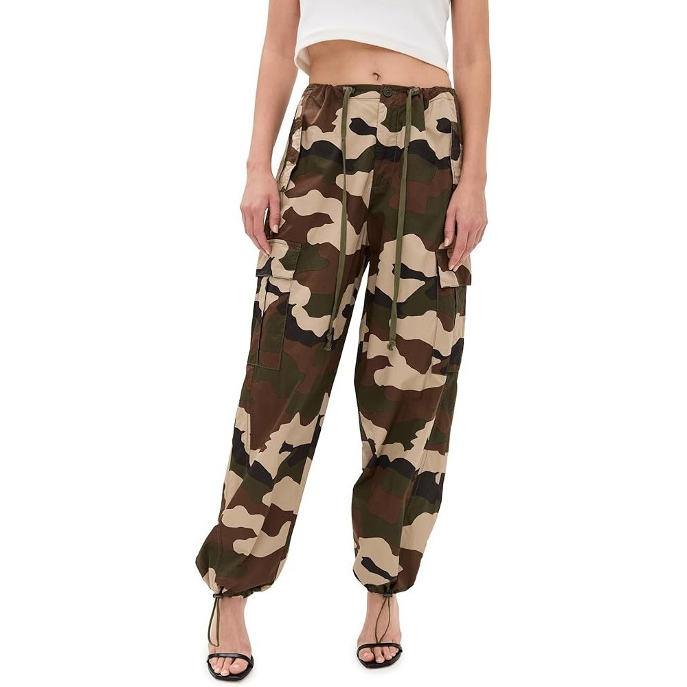 GOOD AMERICAN Cargo Pants Camouflage Print Drawstring Waist Utility Size XL